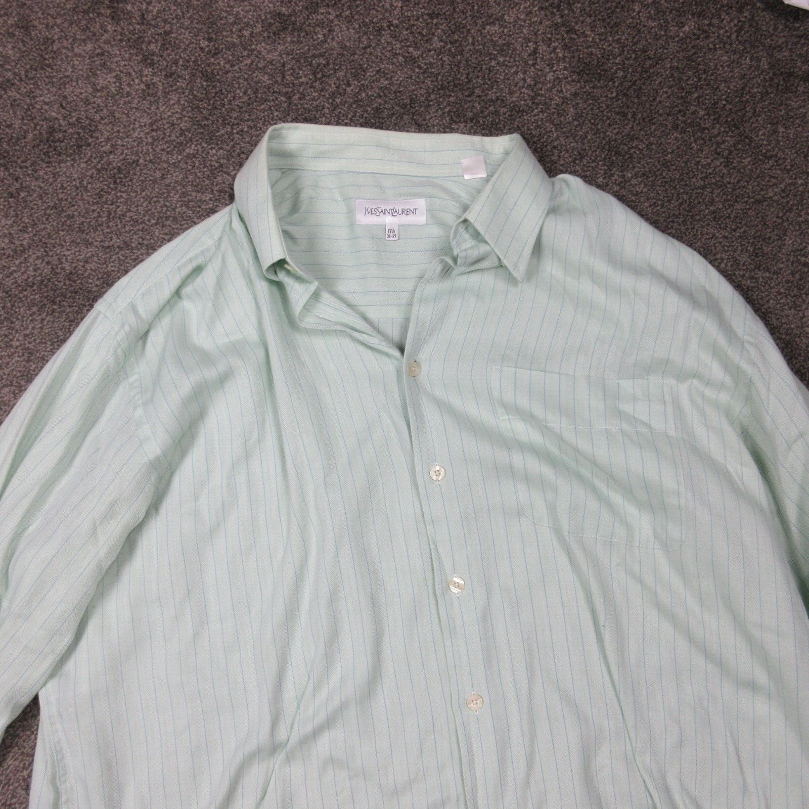 Camicia abito Yves Saint Laurent da uomo 17 5 36 37 verde a righe abbottonata