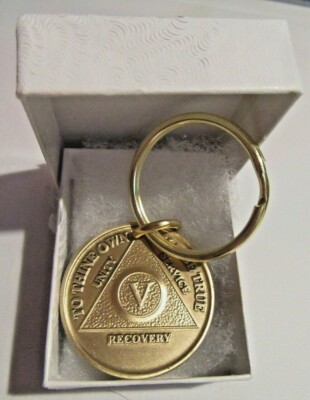 Alcoholics Anonymous 5 Year AA Bronze Medallion Key Chain Token coin ...