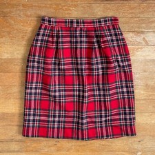 Vintage Plaid Wool Skirt Size XS 25" Waist 1990s Red Tartan Mini