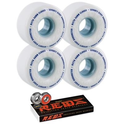 Ricta Clouds Skateboard Wheels, White/Blue, 56mm/78a and Bones Reds Bearings