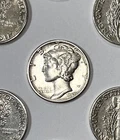 1945 MERCURY DIME SILVER COIN. 10C Silver Mercury Dime 90%. AU. Lot of 13 Coins