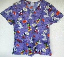 Disney Mickey Mouse Scrub Top Happy Halloween Medium Trick or Treat Purple