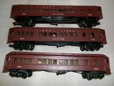 Lionel Postwar set of 3 matched 2625 Irvington Madison type passenger cars c6-7