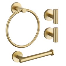 Towel Ring Toilet Paper Holder Towel Hook 4-Pieces Brushed Gold SUS304 Stainl...