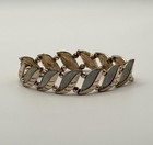 Rose Gold Leaf Link Bracelet – Silver Textured Panel Retro Vintage Statement