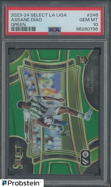 2023-24 Panini Select La Liga Soccer Green Prizm #246 Assane Diao RC 3/5 PSA 10