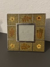 Decorative Metal Picture Frame With Pressed Flowers  Leaves Fall Colors Marked