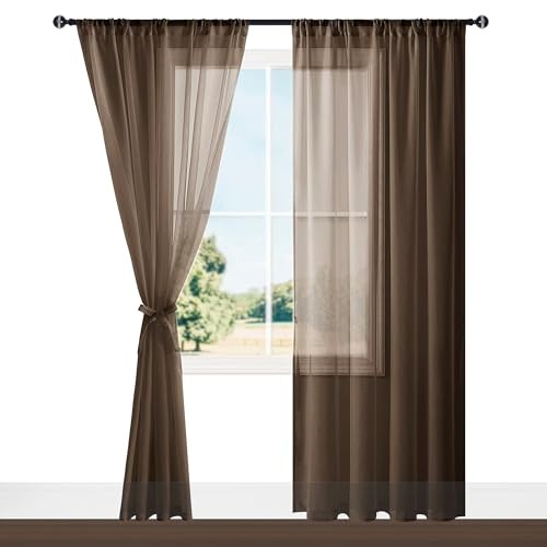 Sheer Curtains 84 Inches Long with Tiebacks, 52"W x 84"L (Pack of 2) Brown - Picture 7 of 7