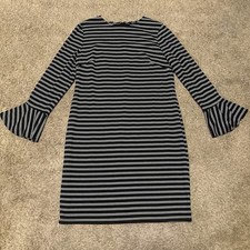 Chaps Black White Striped Bell Sleeve Stretch Dress Size 16 NWOT