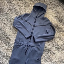 Nike Men's Blue/Grey Tracksuit Hoodie Track Pants Zip Hooded Logo Drawstring