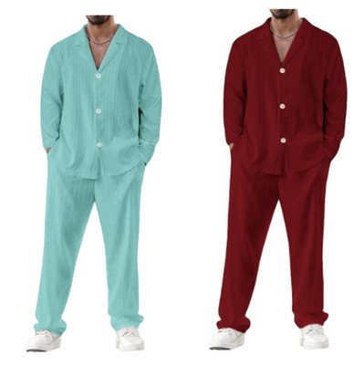 Men 2 Piece vacation Outfits Casual Button Down Shirt And Pants Set Walking Suit