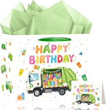 Trash Truck Birthday Gift Bags Large Garbage Truck Wrapping Paper Bag Goodie Bag