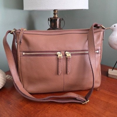 Fossil Erin Tan Pebbled Leather Crossbody Bag Purse