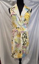Guess Lydia Dress Button-up Gold Coast Floral Belt Size Medium 100% Linen Yellow