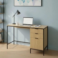 Wisbech 3 Drawer Desk Oak Computer Office Workstation Home Steel Legs Seconds