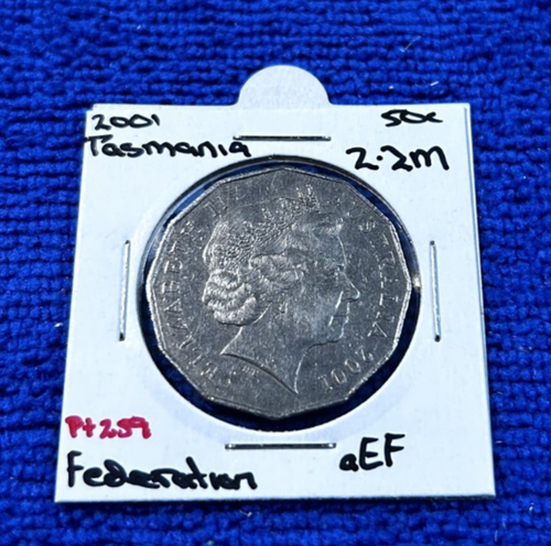 2001 50 Cent - Federation Design Tasmania - aEF - Low Mint 2.2M - Foto 3 di 4