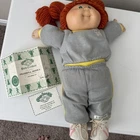 Vintage Cabbage Patch Doll Red hair Pigtails Green Eyes Cat Sweatsuit ‘82