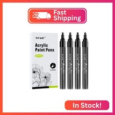 SFAIH Black Paint Markers Pens - 4 Pack 2-3MM Medium Tip Acrylic Markers for Roc