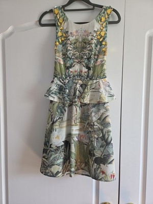 H&M Conscious Collection Tropical Dress,  Size 2, Open Tie Neck Back, Lovely