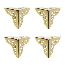4Pcs Vintage Pure Brass Hollow Cloud Pattern Corner Protectors Antique Hardwa...