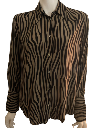 Zara blusa donna bottoni tutte le stagioni stampa zebrata nero e marrone US S NUOVA
