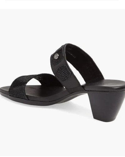 Munro Bethany Black Leather/Lizard Trim Sandals Sz 7 SS Retail $165