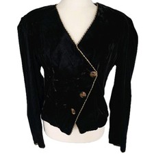Vintage 80's Black Ren Fair Velvet Assymetrical Button Cropped Jacket - medium