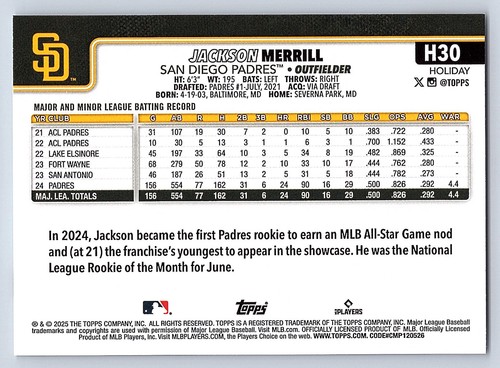 2025 Topps Holiday Base  # H 1 - H 200  - PICK YOUR CARDS - 第 56/318 張圖片