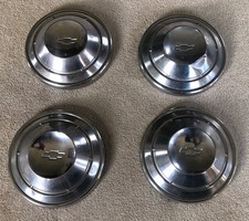 Set Of Four Vtg Chevy Dog Dish Poverty Hubcaps Wheel Covers 10 34 Inches Wide