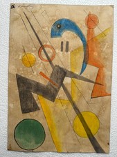 Quadro WASILY KANDINSKY DISEGNO su carta vecchia firmato timbrato vintage