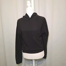Zara Women's Black Ribbed Hoodie Size Medium Long Sleeve Pullover