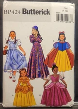 Butterick BP187 Girls Costumes Disney Princess, Dorthy & More Uncut Size 7-14