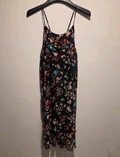 BCBGMAXAZRIA Black Floral Ruffled Spaghetti Strap Mini Dress Size L