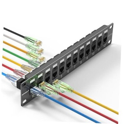 Sokqovt Mini Patch Panel 12 Port Cat6a with Coupler Keystone, Cat6 Mini CAT6A
