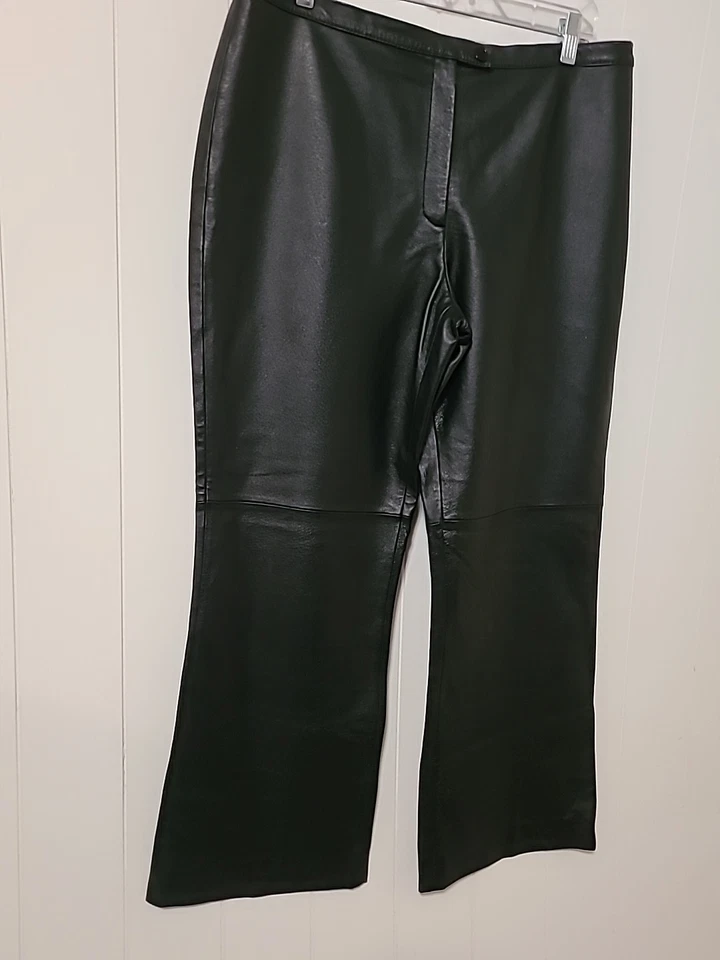 Pantalones de cuero genuino Spiegel para mujer 16 forrados negros pierna recta otoño invierno Foto 2 de 4