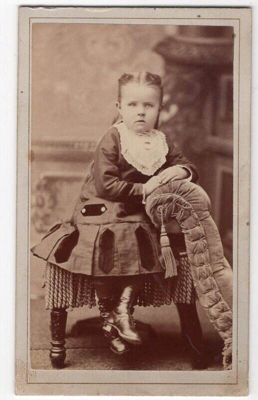 Antique Carte de Visite Photo of Darling Little Girl w Velvet Chair Button Boots