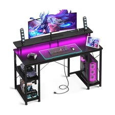 ODK 48 inch Gaming Desk with LED Lights & Power Outlets, Computer Desk with M...