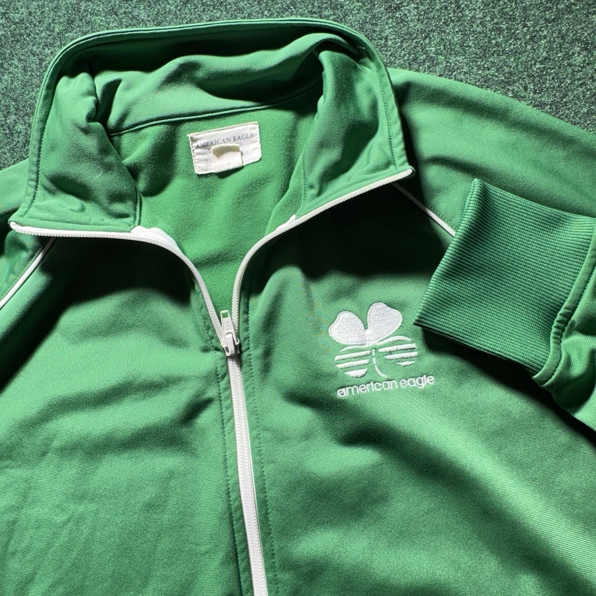 American Eagle Track Jacket Men's MED Green zip Irish shamrock
