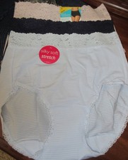 3 PR VANITY FAIR 13135 nylon stretch STRIPE LACE LIGHT LUXE HI LEG panties 6/M
