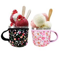 2 Pack Pint Size Ice Cream Sleeves Cozy Neoprene Cover with Handle, Reusable ...