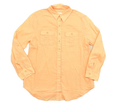 Chico's Shirt Women Size 0 Petite Peach Cotton Button Down Long Sleeve Roll Tab