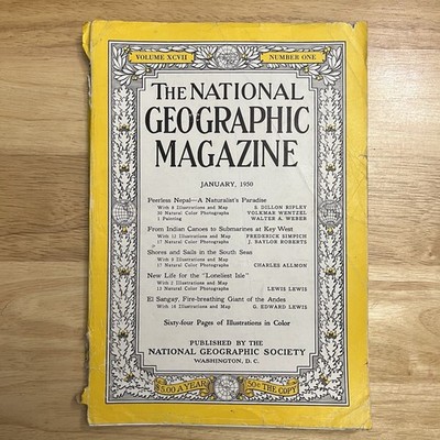 Vintage National Geographic January 1950 Nepal Key West Florida South Seas Andes