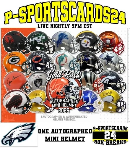 PHILADELPHIA EAGLES 2025 GOLD RUSH SIGNED NFL FOOTBALL MINI HELMET LIVE FRIDAY