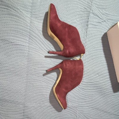 ALDO Suede Burgundy Ankle Bootie Gold Zip Stiletto Pointed Toe Women