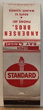 Anderson Bros Standard Service Station Walnut IL Illinois Matchbook Cover