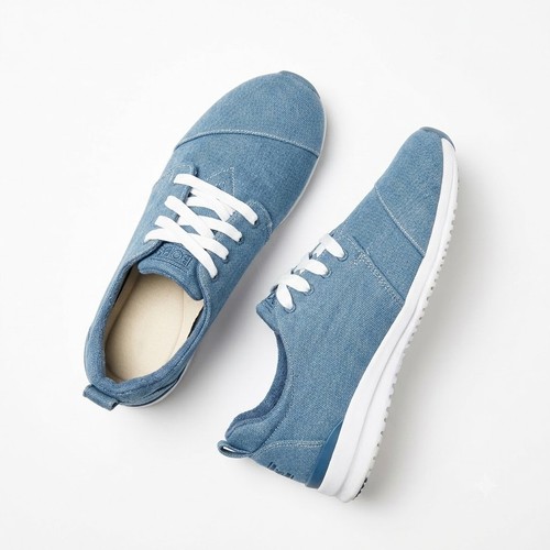 Bobs Skechers Phresh Denim Glory Canvas Lace Up Blue Shoes Womens Size 9.5