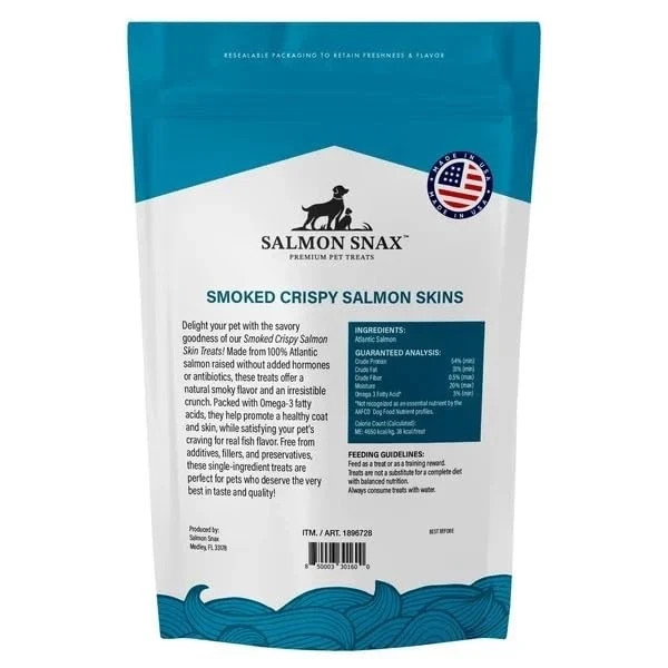 Salmon Snax Smoked Crispy Salmon Skin Dog Treats - 12 Oz, Premium & Natural