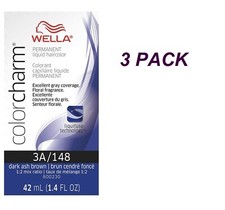 Wella Color Charm Permanent Liquid Hair Color 3A 148 DARK ASH BROWN - 3 PACK