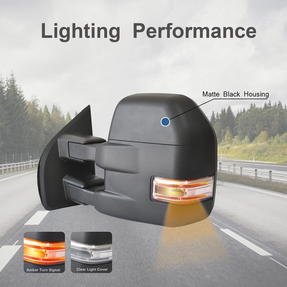 Par de espejos retrovisores de remolque para camioneta Ford F150 2015-2020 potencia calor señal LED reemplazo Foto 4 de 4