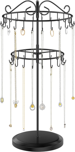 2 Tier Rotating Necklace Organizer Adjustable Metal Holder 42 Hooks Display Stan - 第 9/12 張圖片